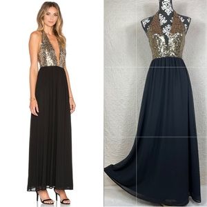 🔥WYLDR Luna Halter Maxi Gold Sequin Dress Women’s Size XS/S Formal Glam Evening